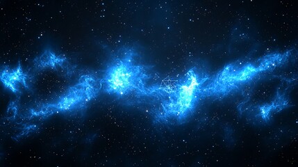 Abstract blue nebula with stars on black background.