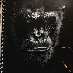 Wall Mural - draw aggressive ape portret, shading in the dark on one side