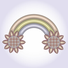 a 3d image of a rainbow in serene pastel shades with two beautifully designed flowers with ethnic or