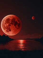 Sticker - Red full moon in flat design.