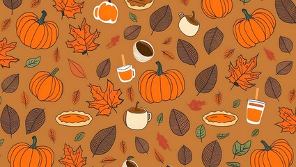 Wall Mural - Halloween seamless pattern background be with pumpkin. Generative Ai.