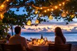 © Chumporn - Romantic Beachside Dinner at Sunset with Candles and Twinkling Lights