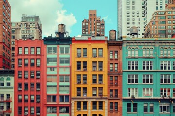 Poster - diverse collection of buildings with numerous windows and balconies in an urban setting, the diversi
