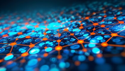 Wall Mural - Dynamic Network of Abstract Dots on Vivid Blue Backdrop: A Visual Representation of Technology and Connectivity