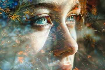 Poster - Close-up of a womans face with vibrant paint splatters creating a colorful and artistic effect, The endless possibilities of digital art