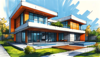 Sketch of Modern Villa Design