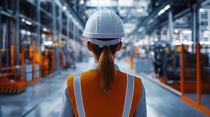 A woman technician wearing a yellow vest