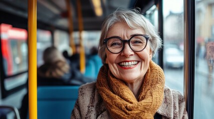 Sticker - A woman with glasses and a scarf is smiling at the camera