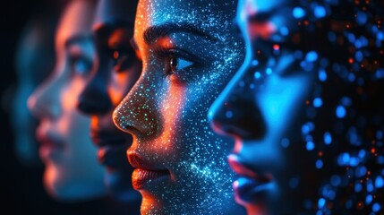 Canvas Print - Faces Illuminated by Glowing Particles