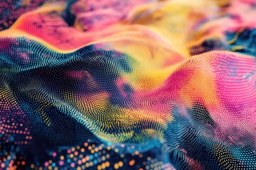 Poster - Glitch art-inspired dot patterns featuring smooth line motifs on a vibrant abstract background. Grainy textures in exceptional ultra-high definition visuals