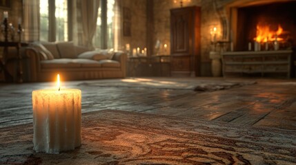 Sticker - A Single Candle Illuminates a Rustic Interior