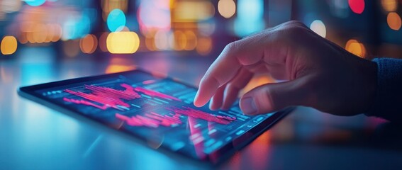 Poster - Hand Interacting with Financial Data on Tablet