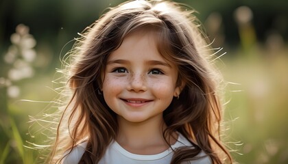 Wall Mural - Freckled little girl beaming with joy and innocence