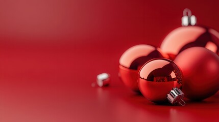 Des boules de dÃ©coration de noÃ«l sur fond rouge.