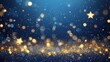 © Johannes - Abstract background with gold stars, particles and sparkling on navy blue. Christmas Golden light shine particles bokeh on navy blue background. 2024 New year background. Gold foil texture
