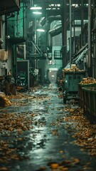 Poster - Industrial Building with Fallen Leaves