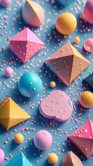 Poster - Colorful Geometric Shapes with Sprinkles on Blue Background