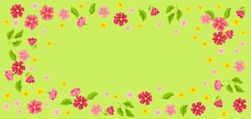 Wall Mural - Frame with pretty flowers. Beautiful decorative natural plants and leaves.