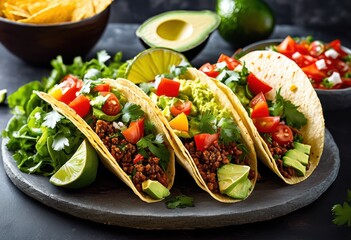 colorful vibrant taco fillings presented eye catching styles fresh diverse textures, ingredients, garnish, presentation, cuisine, food, dish, meal