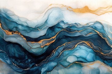Poster - Flowing visual textures showcase airy hues, intricate metallic designs, and vibrant bursts of color. This elegant abstract artwork uses alcohol ink techniques for a captivating effect