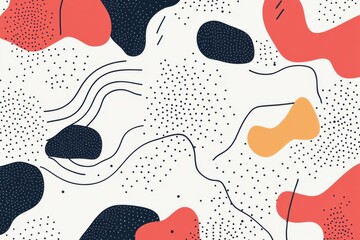Poster - Modern abstract patterns with memphis-inspired lines and dots. Trendy organic shapes featuring unique doodle line motifs and textures in a contemporary style