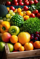 Wall Mural - colorful display vibrant fruits vegetables showcasing eco friendly packaging freshness, produce, organic, natural, healthy, market, garden, nutrition