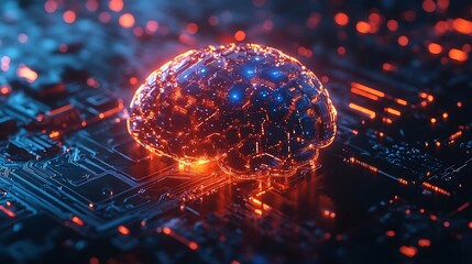 A stylized brain with integrated AI components, glowing to represent the power of artificial intelligence in modern technology.