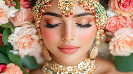 Sticker - Indian Bridal Jewelry Photoshoot with Floral Accents | Elegant Traditional Wedding Jewelry and Floral Theme