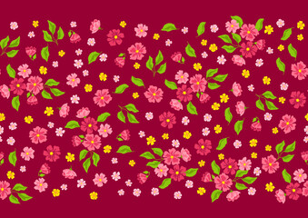 Wall Mural - Pattern with pretty flowers. Beautiful decorative natural plants and leaves.