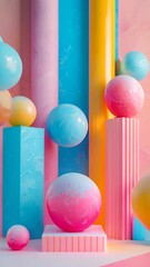 Canvas Print - Abstract Colorful Balls and Cylinders on Pink Background