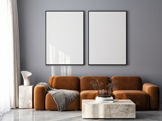 Wall Mural - Frame mockup, ISO A paper size. Living room wall poster mockup. Interior mockup with house background. Modern interior design. 3D render
