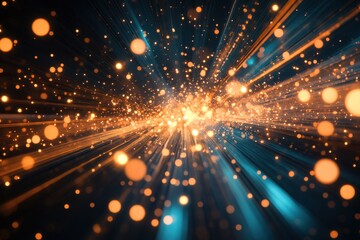 Poster - Glowing elements and radiant lines moving across a darkened background