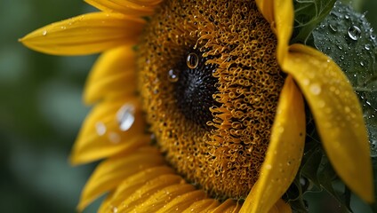 Sunflower with fresh water droplets.