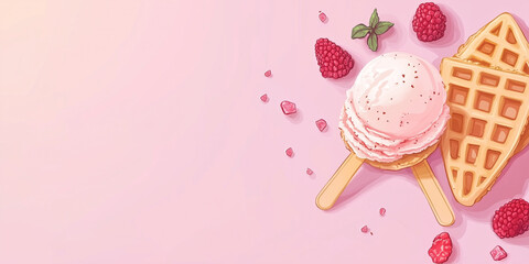 Wall Mural - Scoop of ice cream between two chewy cookie halves, sweet illustration