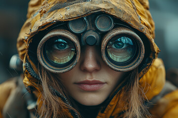 Poster - A person looking through binoculars, but instead of seeing far, they see only what's directly in front of them, highlighting narrow-mindedness.