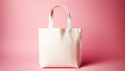 Wall Mural - Off-White Tote Bag Mockup on Pink Background