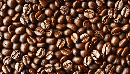 Wall Mural - Roasted Coffee Beans Flat Lay on White Background with Space for Text