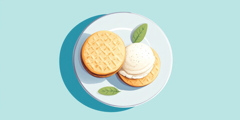 Canvas Print - Ice cream filling between two classic sugar cookies, sweet illustration art