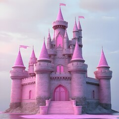 Magical pink princess castle with fantasy background scenery image 