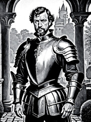 Poster - medieval knight in the garden of the castle