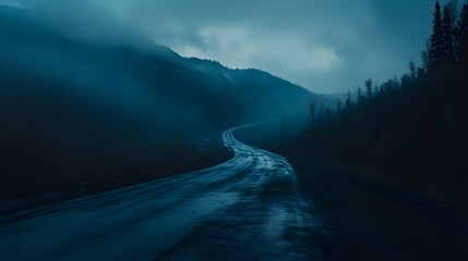 Canvas Print - Road  in  night  mountains  travel  photo