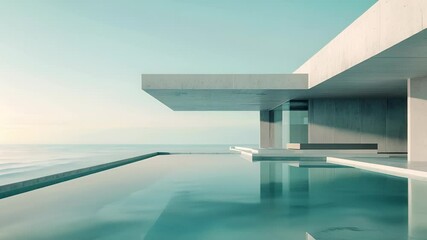 Wall Mural - Modern Minimalist Architecture with Infinity Pool and Ocean View