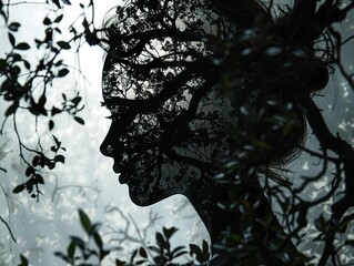 Wall Mural - Silhouette of a Woman and a Tree: A Mystical Portrait