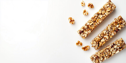 Wall Mural - Pile of nut bars in a loose formation on a white surface, sweet illustration