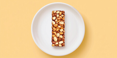 Poster - Single nut bar on a large plain dish, sweet illustration