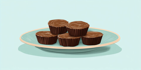 Wall Mural - Stack of nut butter cups in the center of a flat dish, sweet illustration art