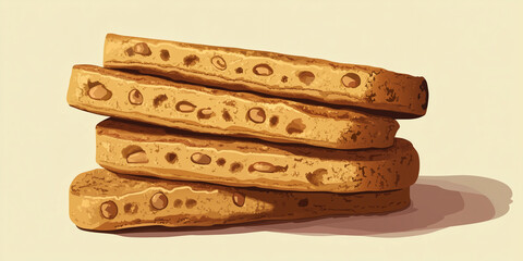 Wall Mural - Stack of three biscotti placed vertically with no additional elements, sweet illustration art