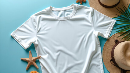 Wall Mural - Summer Beachwear White T-Shirt Mockup