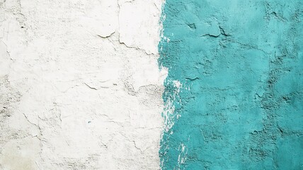 Wall Mural - Textured wall showing a distinct division between white and teal colors, illustrating a modern artistic approach to interior design