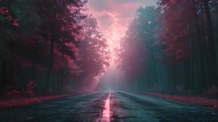 Poster - Pink and Blue Forest Road with Mist